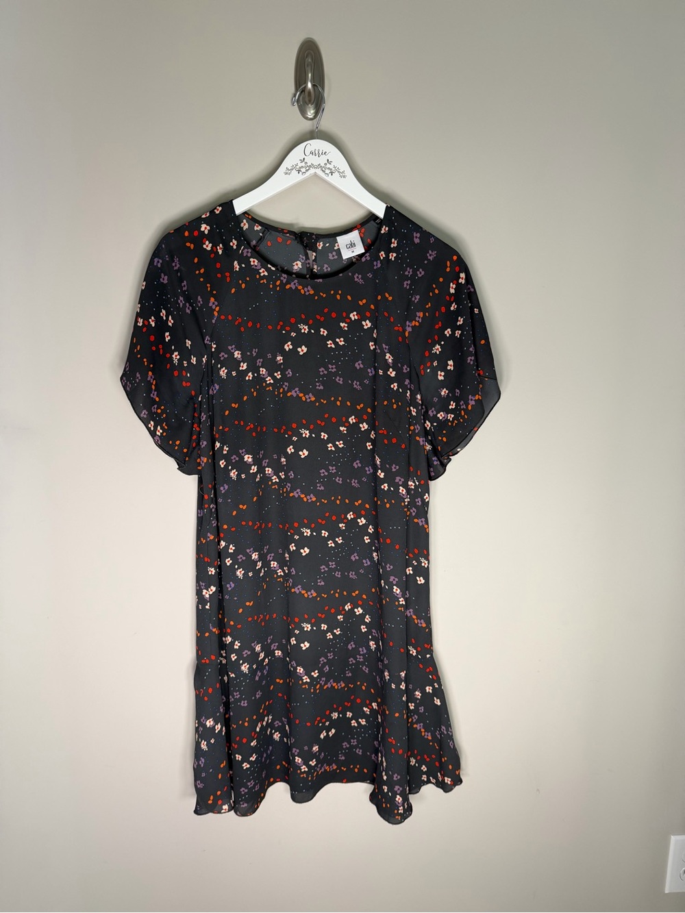 CAbi Navy Floral Flutter Sleeve Shift Dress Size Medium